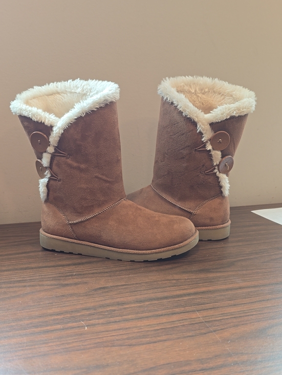 SO Shoes - SO Women's Brown Faux-Shearling Button Winter Boots